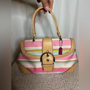Coach Soho Twill Striped Top Handle Bag